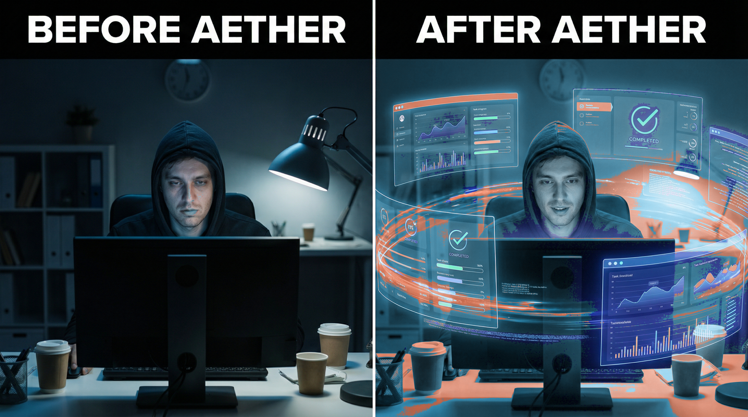 Before and After PureBrain AI - Blue Orange Brand Colors